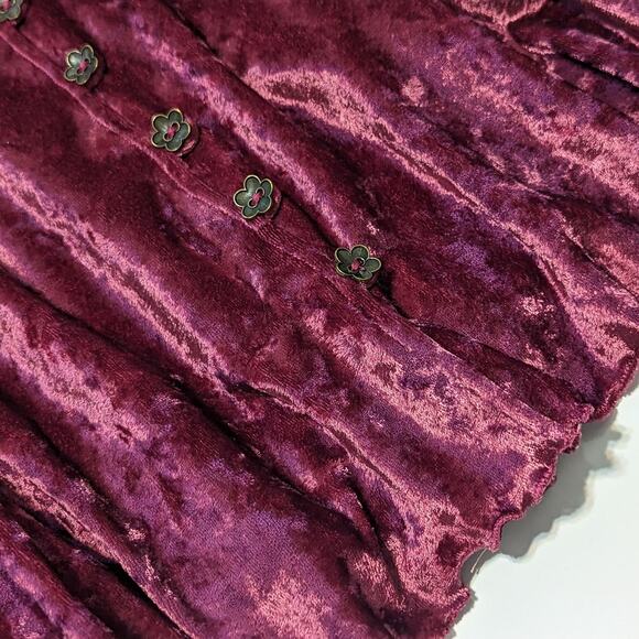 Vintage Velvet Button Down Dress Long Sleeve Lettuce Hem Corset Back Lace Up - Picture 6 of 7